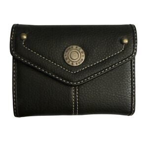 Nine & Co Black Trifold Wallet Silver Button Accent Small Purse Coin Leather